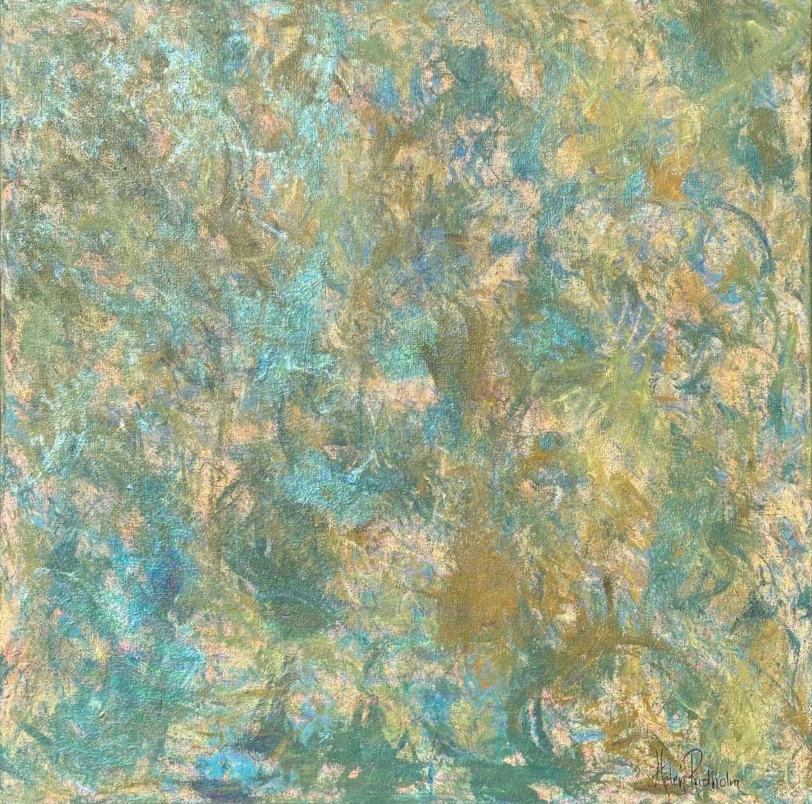 När färgerna vaknar – Grön turkos canvas tavla 100x100 cm | Handmålad akrylkonst
