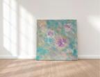 Själens Blomning – Turkos canvas tavla 100x100 cm | Handmålad akrylkonst intuition