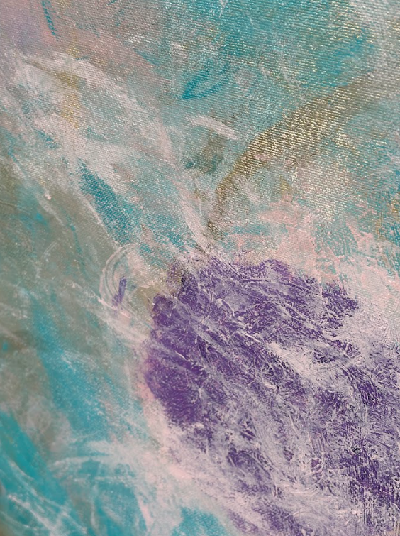Själens Blomning – Turkos canvas tavla 100x100 cm | Handmålad akrylkonst intuition