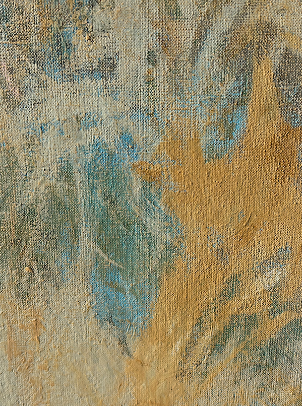Där himlen landar – Blå canvas tavla i akryl 100x100 cm | Storformat originalkonst
