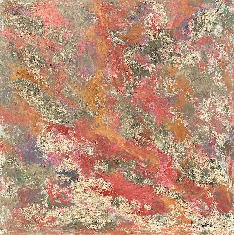 Rosens vila i sanden – Stor canvas tavla i akryl med röda toner | 100x100 cm